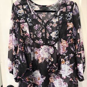 i jeans by Buffalo Black and Purple Floral Blouse
